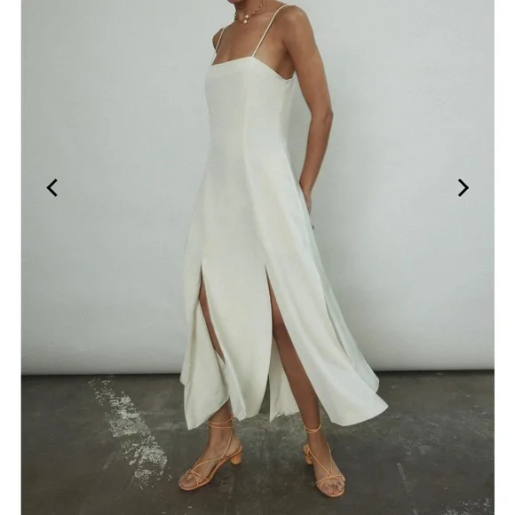 Theodora Dress in Ivory with Slits and Spaghetti Straps - Picture 1 of 8